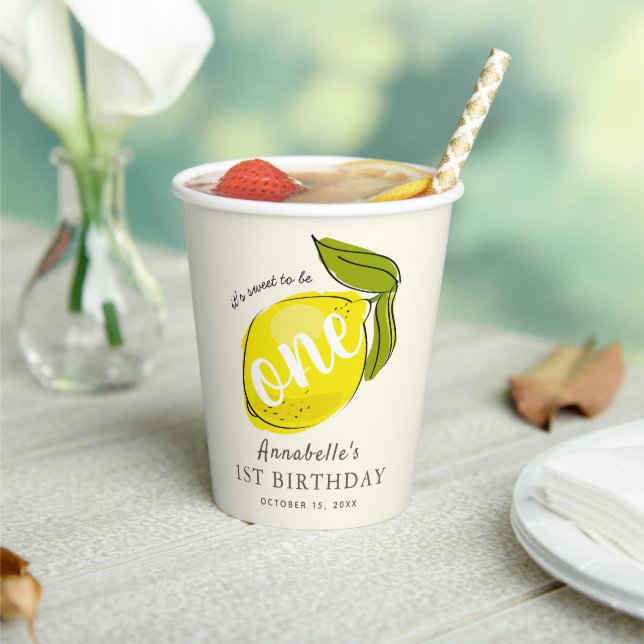Gobelets En Papier Cute Lemon 1er Anniversaire Jaune (Insitu)