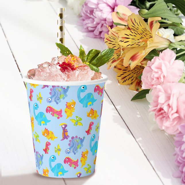 Gobelets En Papier Cute Light Pastel Blue Baby Dinosaur Anniversaire (Créateur téléchargé)
