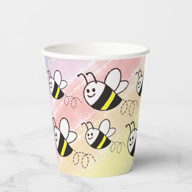 Gobelets En Papier Cute Little Bee Motif Baby shower aquarelle (Recto)