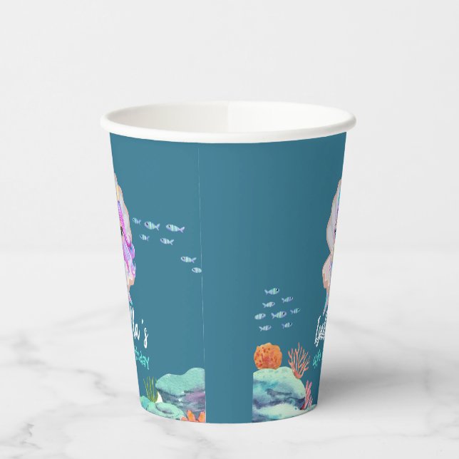 Gobelets En Papier Cute Mermaid Rainbow couronne perle Anniversaire f (Gauche)