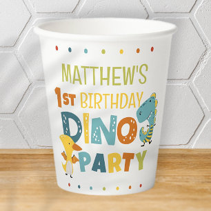Gobelets En Papier Cute Modern Dino Dinosaur fête d'anniversaire pour
