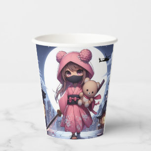 Gobelets En Papier Cute ninja guerrière fille & teddy