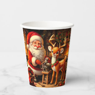 Gobelets En Papier Cute Père Noël et Reindeer