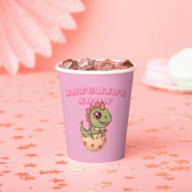 Gobelets En Papier Cute Pink Dino Hatching Soon (Insitu)