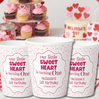 Gobelets En Papier Cute Pink Red Little Sweetheart One Birthday Party