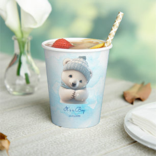 Gobelets En Papier Cute Polar Ours Hiver Bleu Baby shower Son Garçon