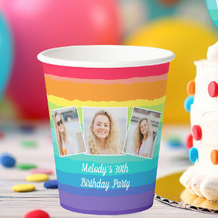 Gobelets En Papier Cute Rainbow Photo Collage Personnalisé Anniversai