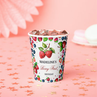Gobelets En Papier Cute Red Berry Fraise Première fête d'anniversaire