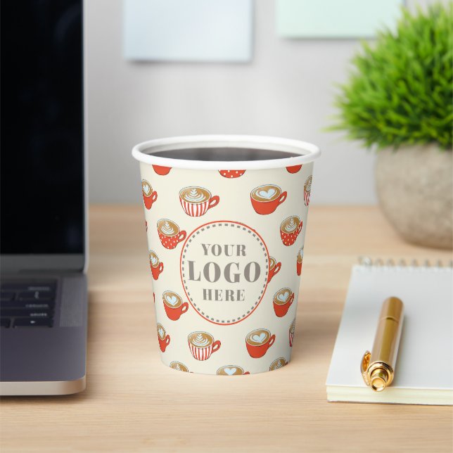 Gobelets En Papier Cute Red Latte Art Mugs Motif Ajouter Votre Logo (Insitu)