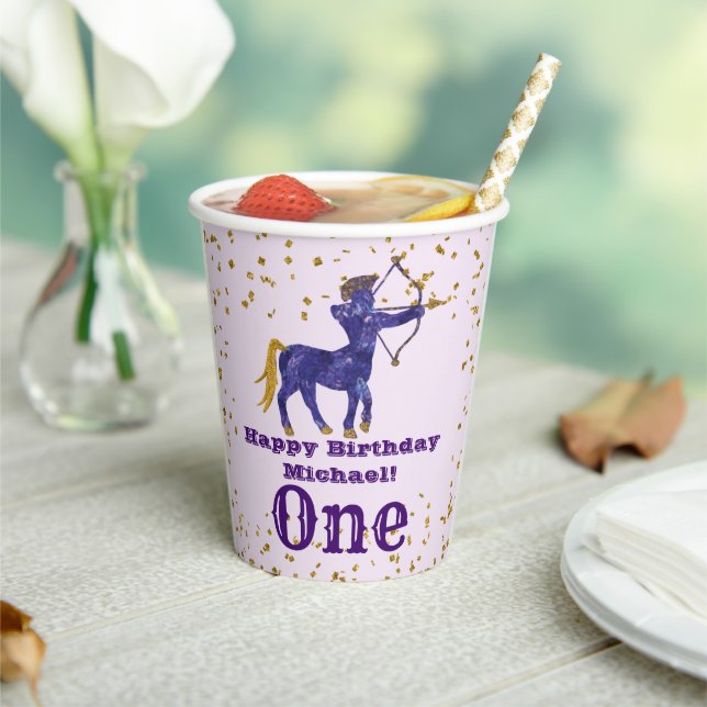 Gobelets En Papier Cute Sagittarius Premier Anniversaire & Gold Confe (Insitu)