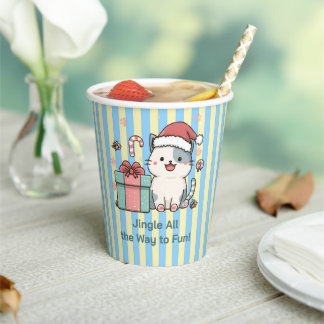 Gobelets En Papier Cute Santa Cat with Gift Box