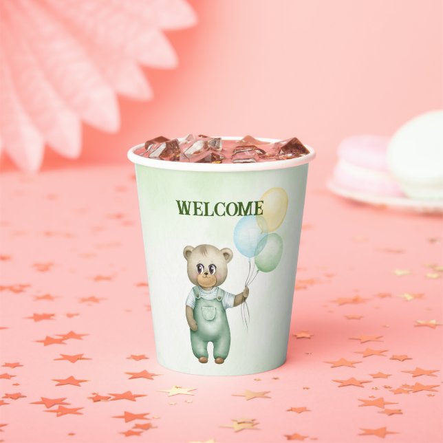Gobelets En Papier cute teddy bear green background (Insitu)