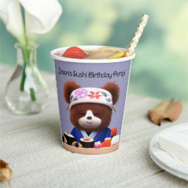 Gobelets En Papier Cute Teddy Bear Sushi Chef Fête d'anniversaire
