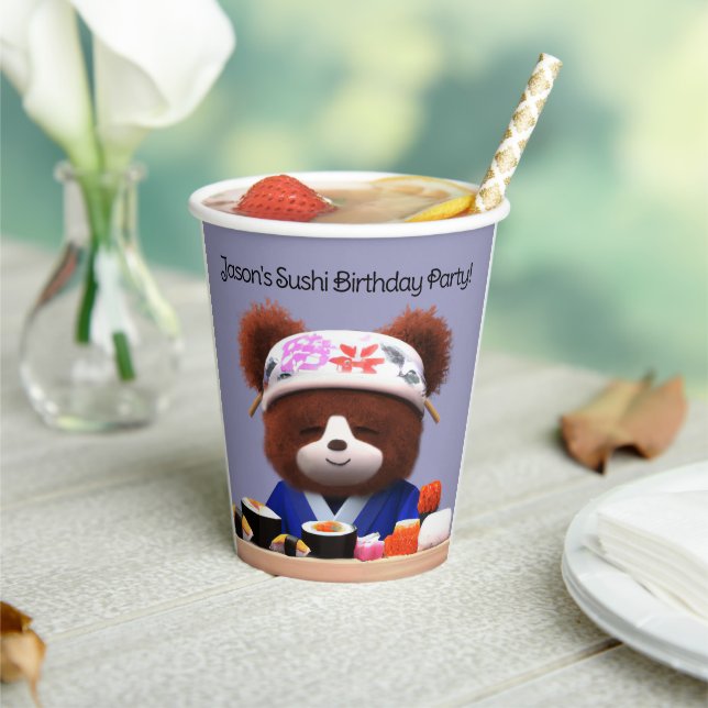 Gobelets En Papier Cute Teddy Bear Sushi Chef Fête d'anniversaire (Insitu)