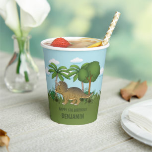 Gobelets En Papier Cute Triceratops Dinosaur Anniversaire Tropical po