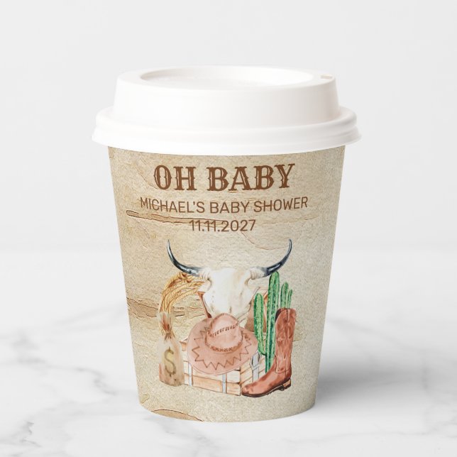Gobelets En Papier Cute Western Baby Boy Cowboy Theme (Recto)