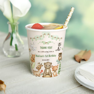 Gobelets En Papier Cute Woodland Animaux 1er Anniversaire Party Paper