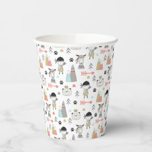 Gobelets En Papier Cute Woodland Animaux et Motif de garçon indien