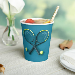 Gobelets En Papier Cyan Anniversaire Raquettes et Balls Tennis