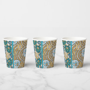 Gobelets En Papier cyclamen bleu art nouveau fleur botanique