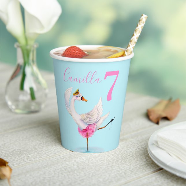 Gobelets En Papier Cygne de ballet d'aquarelle personnalisé 7e annive (Insitu)