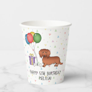 Gobelets En Papier Dachshund à longs cheveux roux dessin animé Joyeux