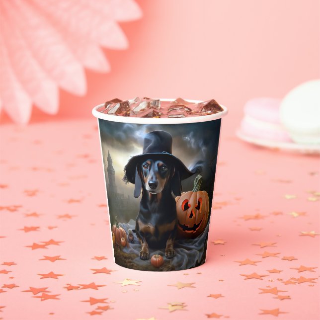 Gobelets En Papier Dachshund Halloween effroi (Insitu)
