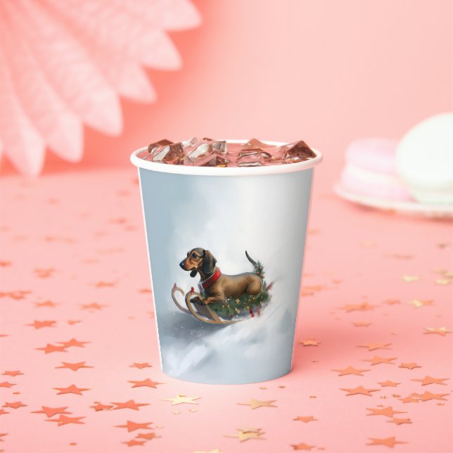 Gobelets En Papier Dachshund hiver neige de Noël (Insitu)