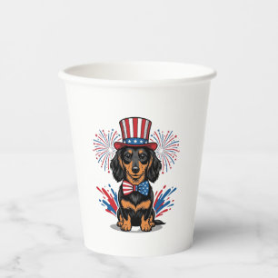 Gobelets En Papier Dachshund patriotique feux d'artifice art vectorie