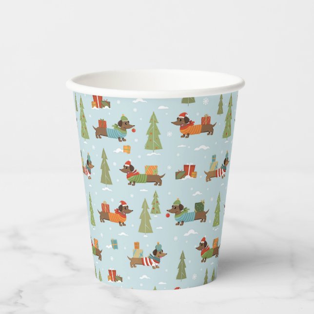 Gobelets En Papier Dachshunds festifs dans le Motif de neige (Recto)