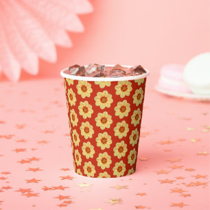 Gobelets En Papier Dahlia jaune motif floral sur rouge