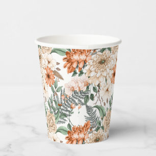 Gobelets En Papier Dahlias fougères marguerites verdure pêche blanc r