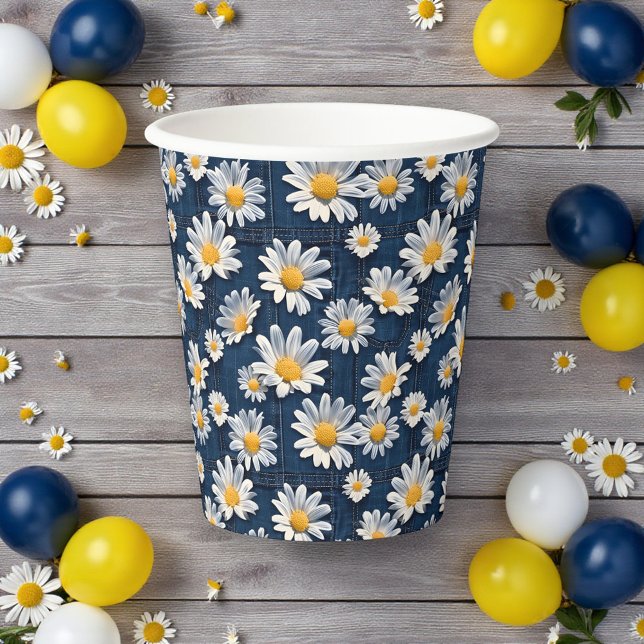 Gobelets En Papier Daisies on Blue Denim Birthday Party (Créateur téléchargé)