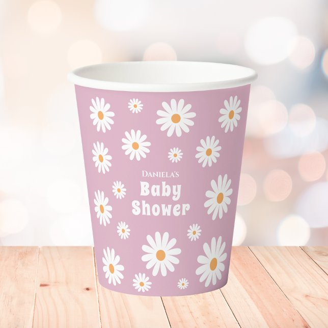 Gobelets En Papier Daisy Baby Girl Douche rose Fleur Power (daisy baby girl shower paper cups pink daisy wreath daisies flower power)