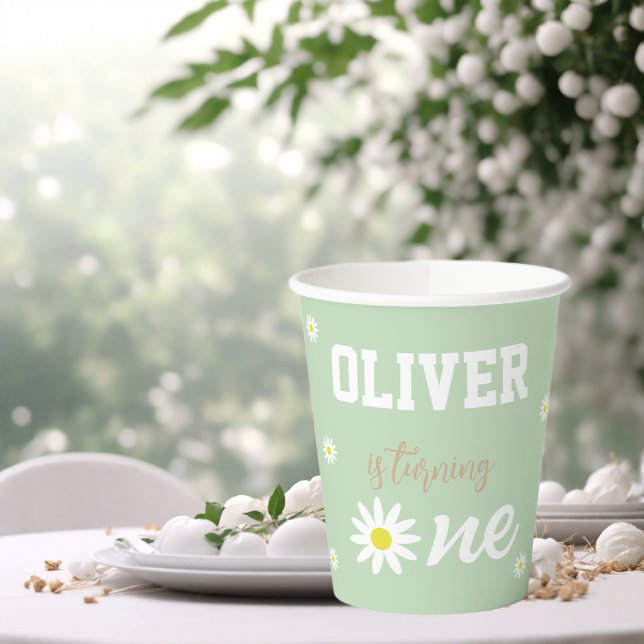 Gobelets En Papier Daisy Neutre Genre 1er Anniversaire Party Boho Gre (Créateur téléchargé)