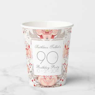 Gobelets En Papier Damask Floral 90th Birthday Party Paper Cup