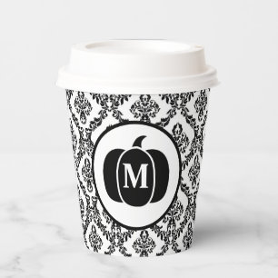 Gobelets En Papier Damask Glam Monogramme Halloween Citrouille