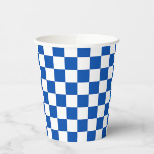 Gobelets En Papier Damier bleu cobalt classique