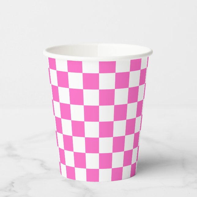 Gobelets En Papier Damier rose visuel classique  (Gauche)