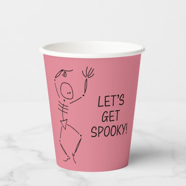 Gobelets En Papier Dancing Halloween Squelette - rose (Recto)