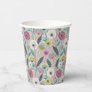 Gobelets En Papier Dandelion et feuillage vibreux Motif sans couture