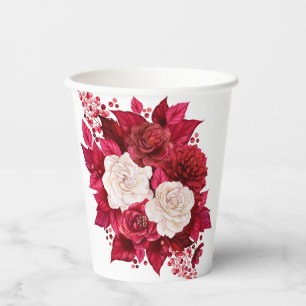 Gobelets En Papier De magnifiques roses rouges et blanches vibrantes