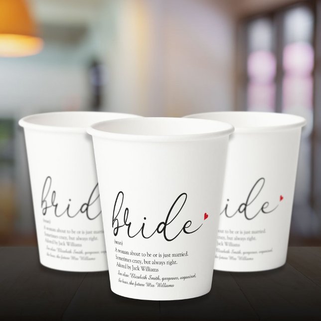 Gobelets En Papier Définition de la mariée  Script de douche de maria (Bride Definition Bridal Shower Script Modern Paper Cups)