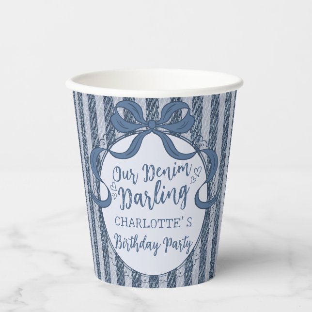 Gobelets En Papier Denim Coquette Bow Blue Jean Baby Birthday (Recto)
