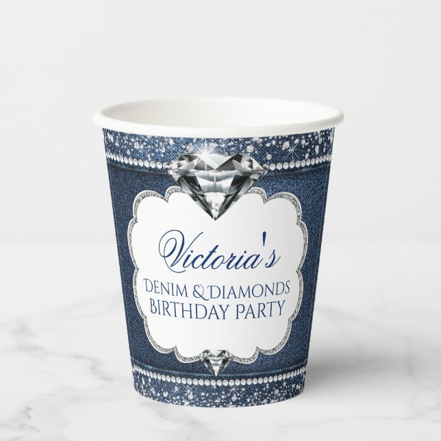 Gobelets En Papier Denim Diamond Anniversaire Coupes de papier (Recto)
