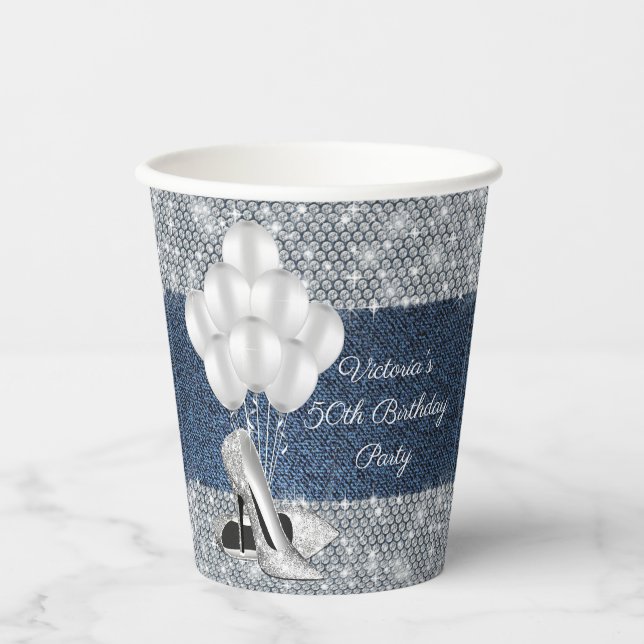 Gobelets En Papier Denim Diamond Anniversaire Coupes de papier (Recto)