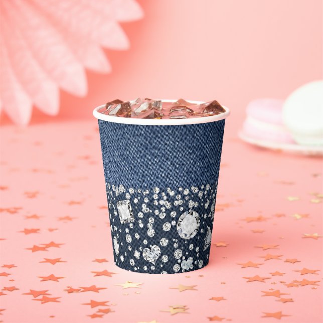 Gobelets En Papier Denim & Diamonds Blue Jean Bling Anniversaire Part (Insitu)