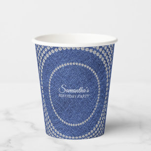 Gobelets En Papier Denim et Diamonds Blue Jeans Bling Anniversaire