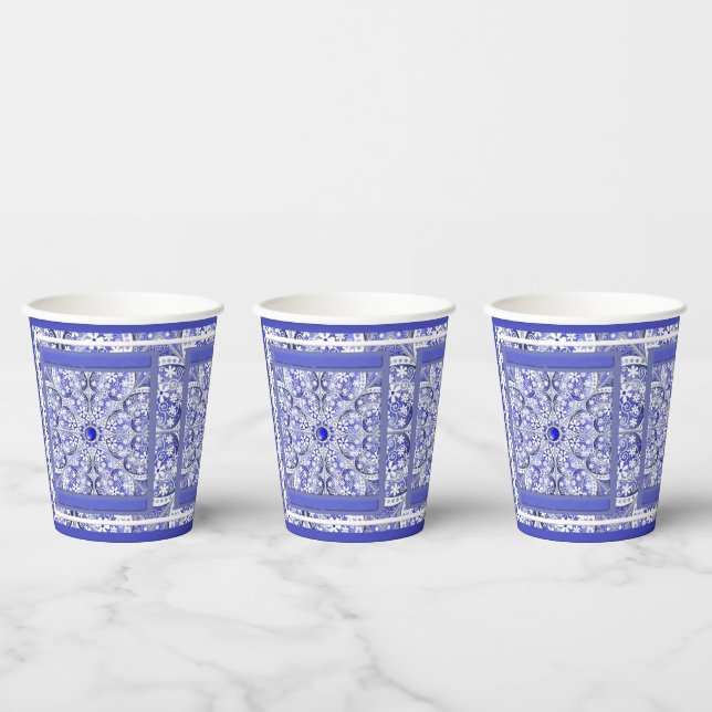 Gobelets En Papier Dentelle en céramique Bleu de Grèce (Multi)