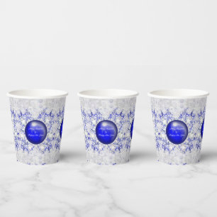 Gobelets En Papier Dentelle en céramique Bleu de Grèce & flocon de ne